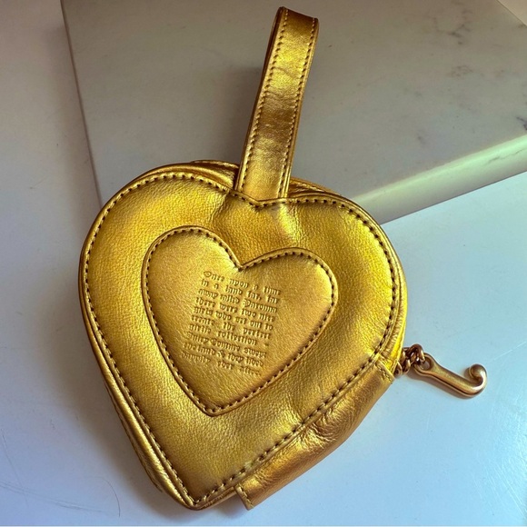 Vintage Juicy Couture Leather Metallic Gold Heart Wristlet - Picture 4 of 8